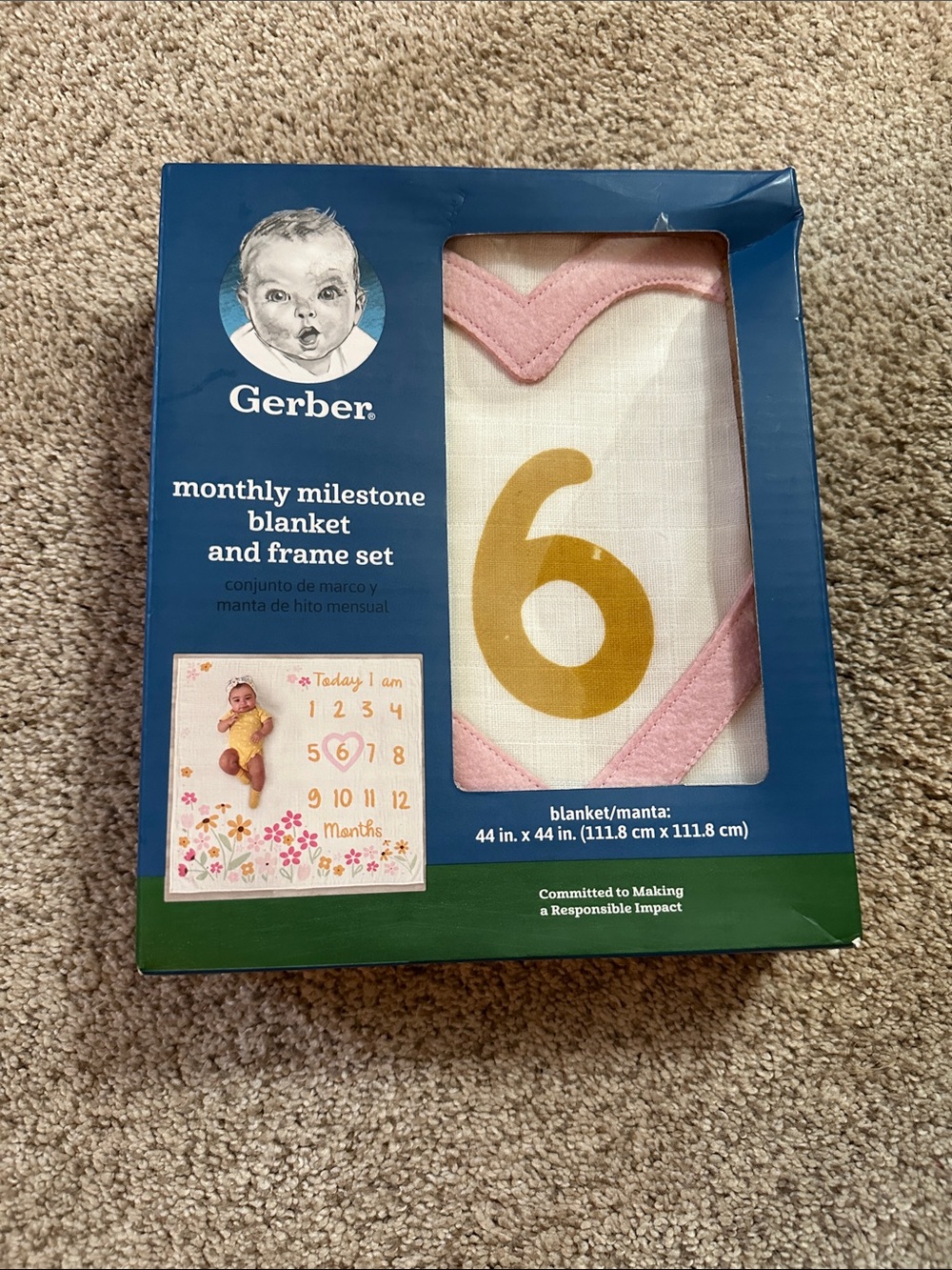 Gerber Pink and Gold Baby Monthly Milestone Blanket & Frame Set
